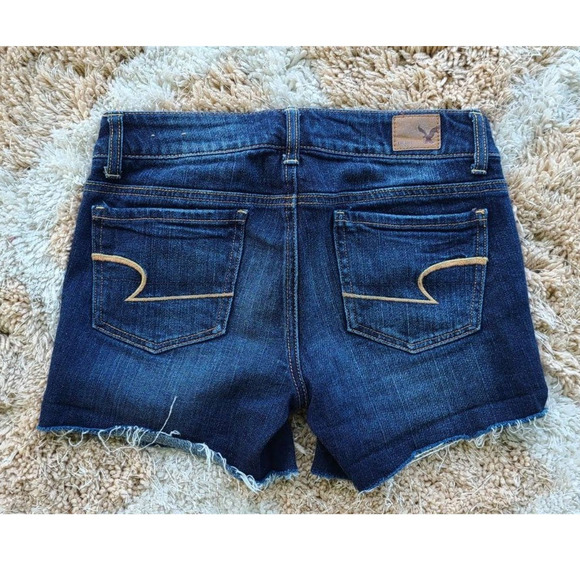 American‎ Eagle Cutoff Jean Shorts With Leather Braid Detail Size 2 - Picture 2 of 5